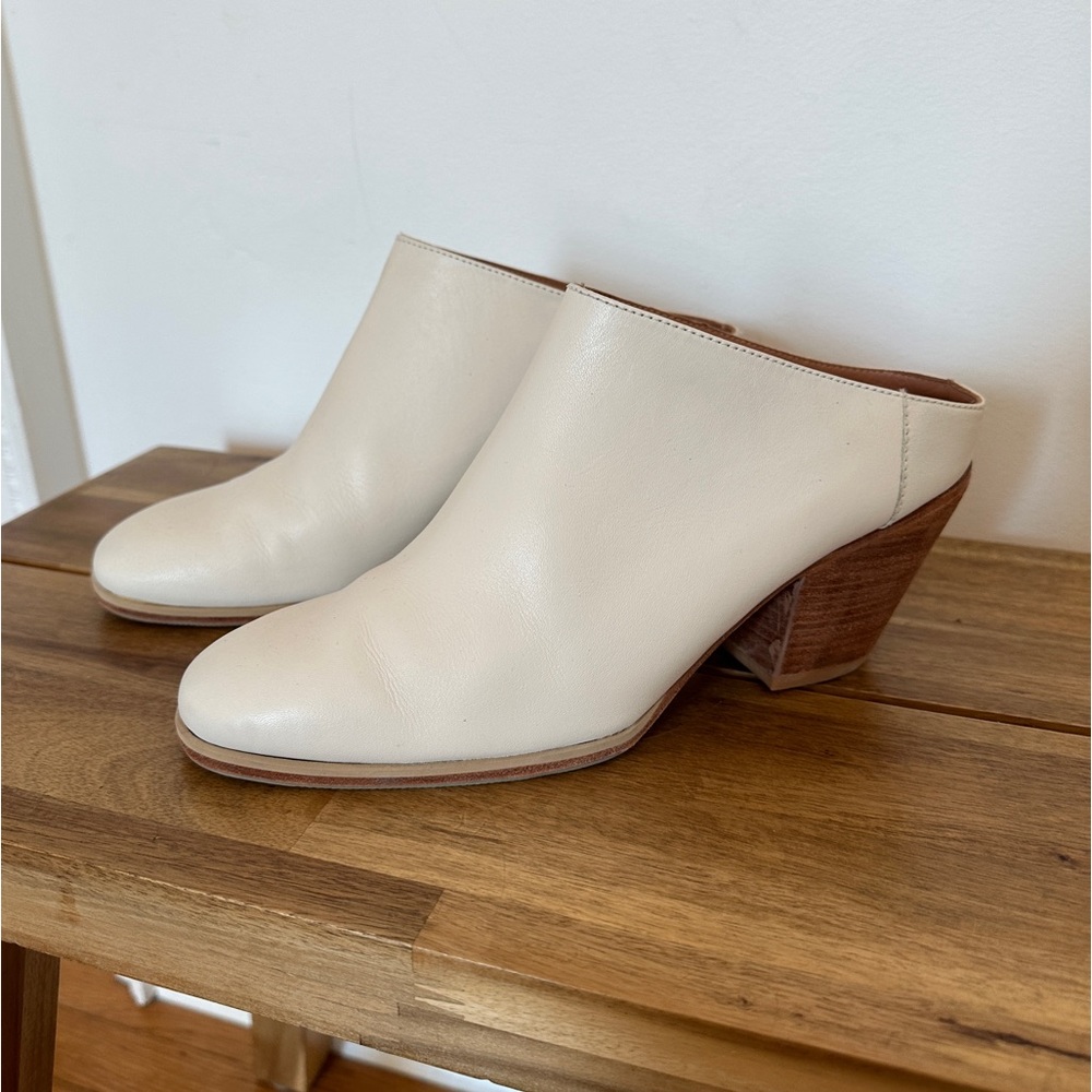 Rachel Comey Cream Leather Slip-On Mules with Wood Heel